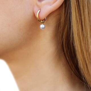 Women's Hoop Earrings Pearl Steel 316L CPE319 Anartxy